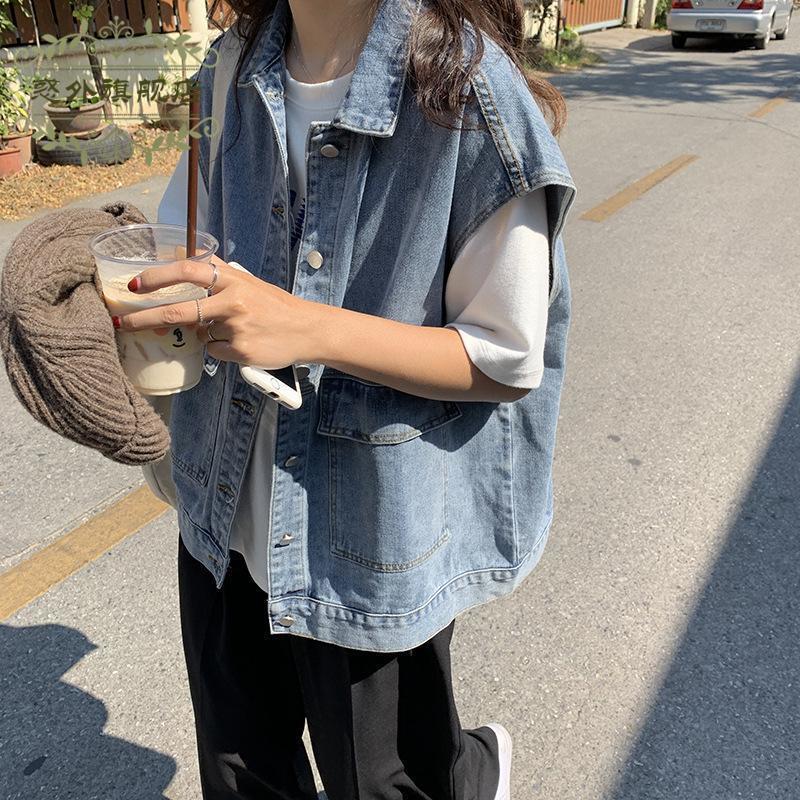 宽松显瘦外搭工装牛仔马甲外套潮