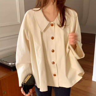 宽松衬衣百搭减龄休闲慵懒风衬衫 发洋气设计感长袖 批新款 秋冬女装