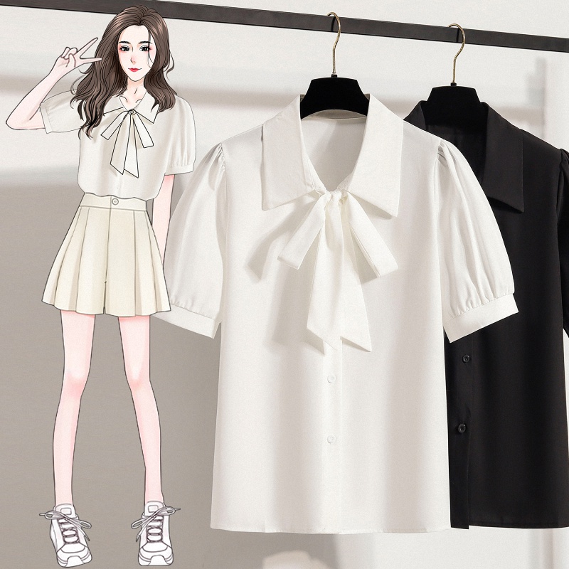 批发大码职业轻熟蝴蝶结短袖衬衫