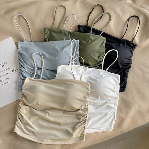 批发修身打底内搭褶皱吊带小背心