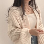 针织慵懒宽松外搭开衫 春季 发休闲百搭灯笼袖 批新款 毛衣外套潮 女装