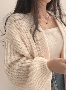 批发灯笼袖宽松外搭开衫毛衣外套