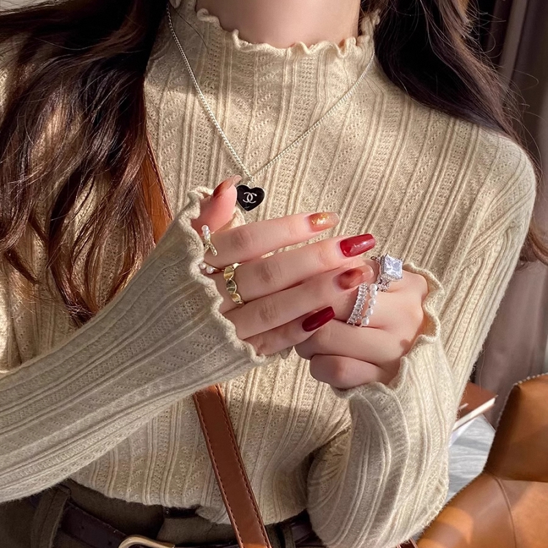 批发修身内搭半高领木耳边针织衫