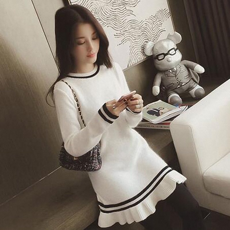 秋冬女装韩版批新款发修身套头打底连衣裙学生中长款长袖针织衫潮