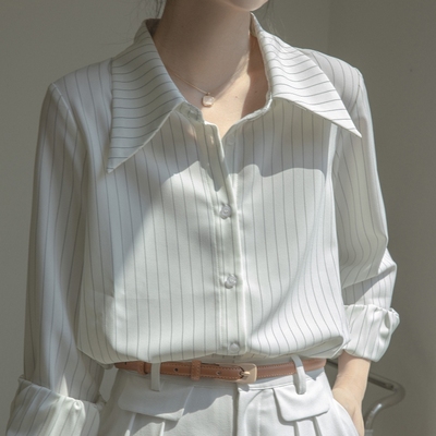 批发休闲宽松轻熟职业白条纹衬衫