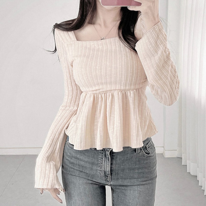 批发修身收腰短款喇叭袖针织衫潮