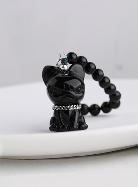 NNU 趣玩系列之黑曜石法斗小狗挂件设计酷狗吊坠钥匙扣包包挂件