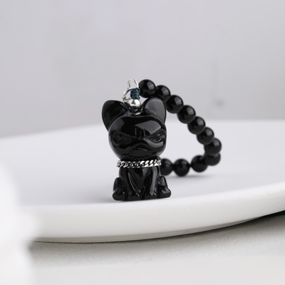 NNU 趣玩系列之黑曜石法斗小狗挂件设计酷狗吊坠钥匙扣包包挂件