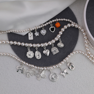 NNU 小众设计S925纯银迷你精致小吊坠baby珍珠项链单坠银饰配件