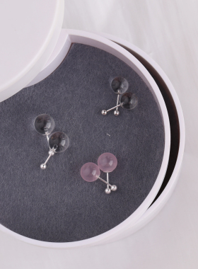 NNU 原创设计天然白水晶螺丝耳钉防丢失S925银简约百搭星光粉耳饰