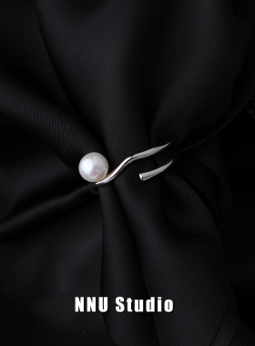 NNU小众设计S925银气质简约冷淡风天然淡水珍珠可调节戒指女戒圈