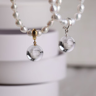 NNU原创S925银天然白水晶提升气质简约百搭可拆卸吊坠项链裸坠