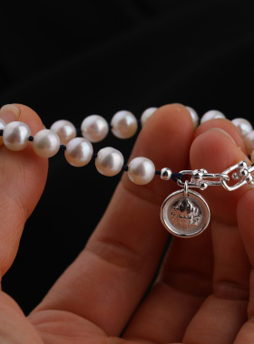 天然淡水珍珠S925银财神招财简约你复古手链气质百搭显白复古手串
