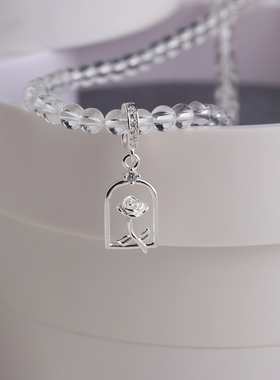 NNU S925通体纯银精致玫瑰花环吊坠baby珍珠项链挂坠单坠简约百搭