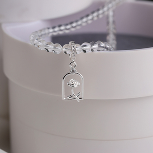 NNU S925通体纯银精致玫瑰花环吊坠baby珍珠项链挂坠单坠简约百搭