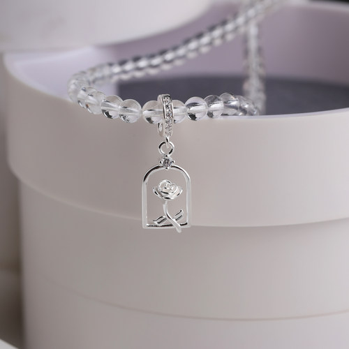 NNUS925通体纯银玫瑰花环吊坠