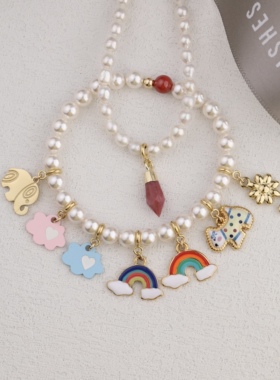 NNU 小小心意 钛钢镀金彩色吊坠珍珠项链可拆卸挂坠单坠简约可爱