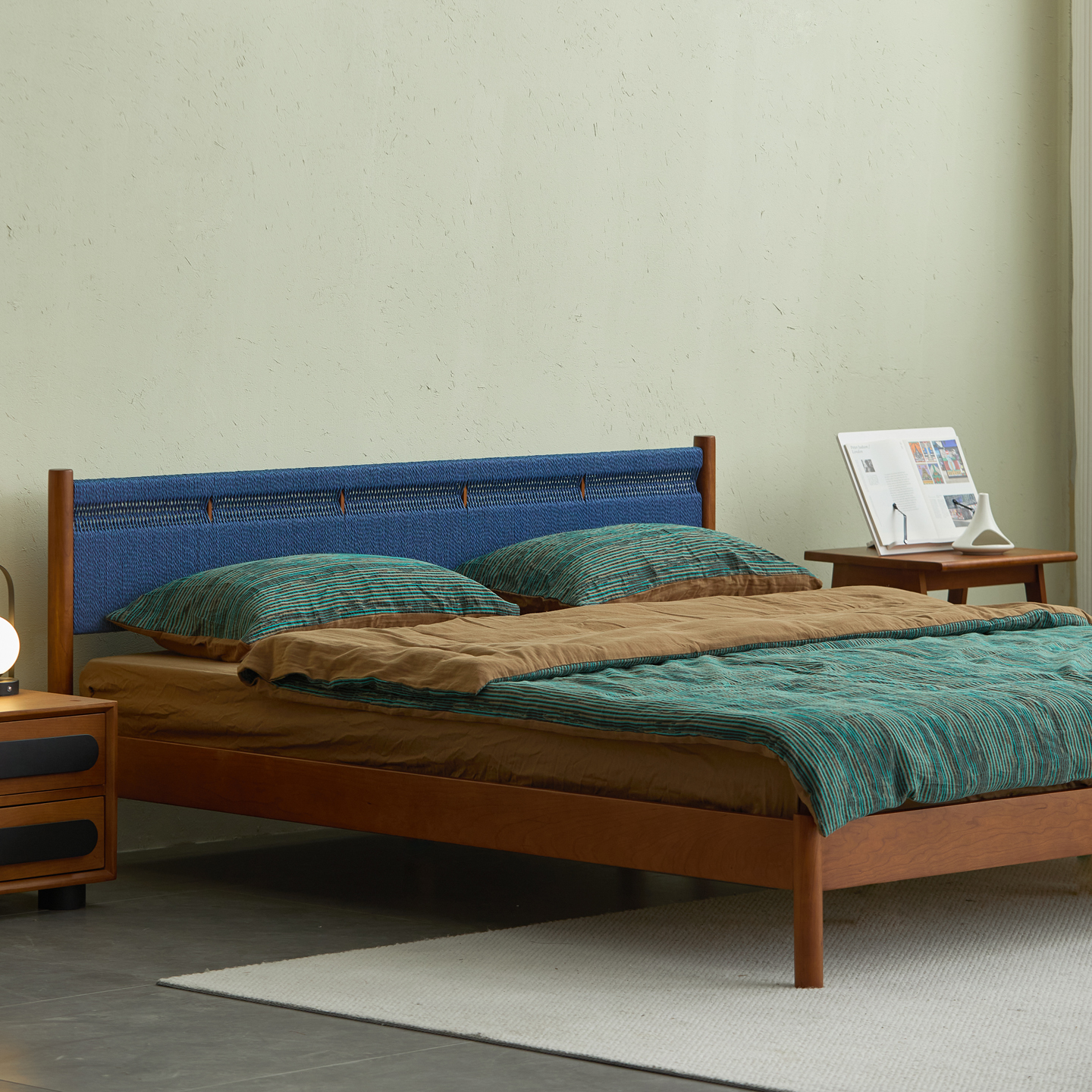 包豪斯中古风橡木樱桃木实木床