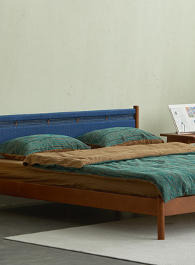 /原创新品/中古风橡木樱桃木实木床北欧包豪斯双人床多巴胺绳编床