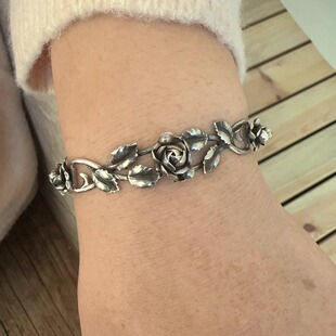 teka永不凋谢玫瑰通体纯银925银手链玫瑰花复古做旧宫廷风礼物德