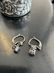独钻精致维多利亚古董设计通体925银耳环复古做旧耳饰银耳环乔治