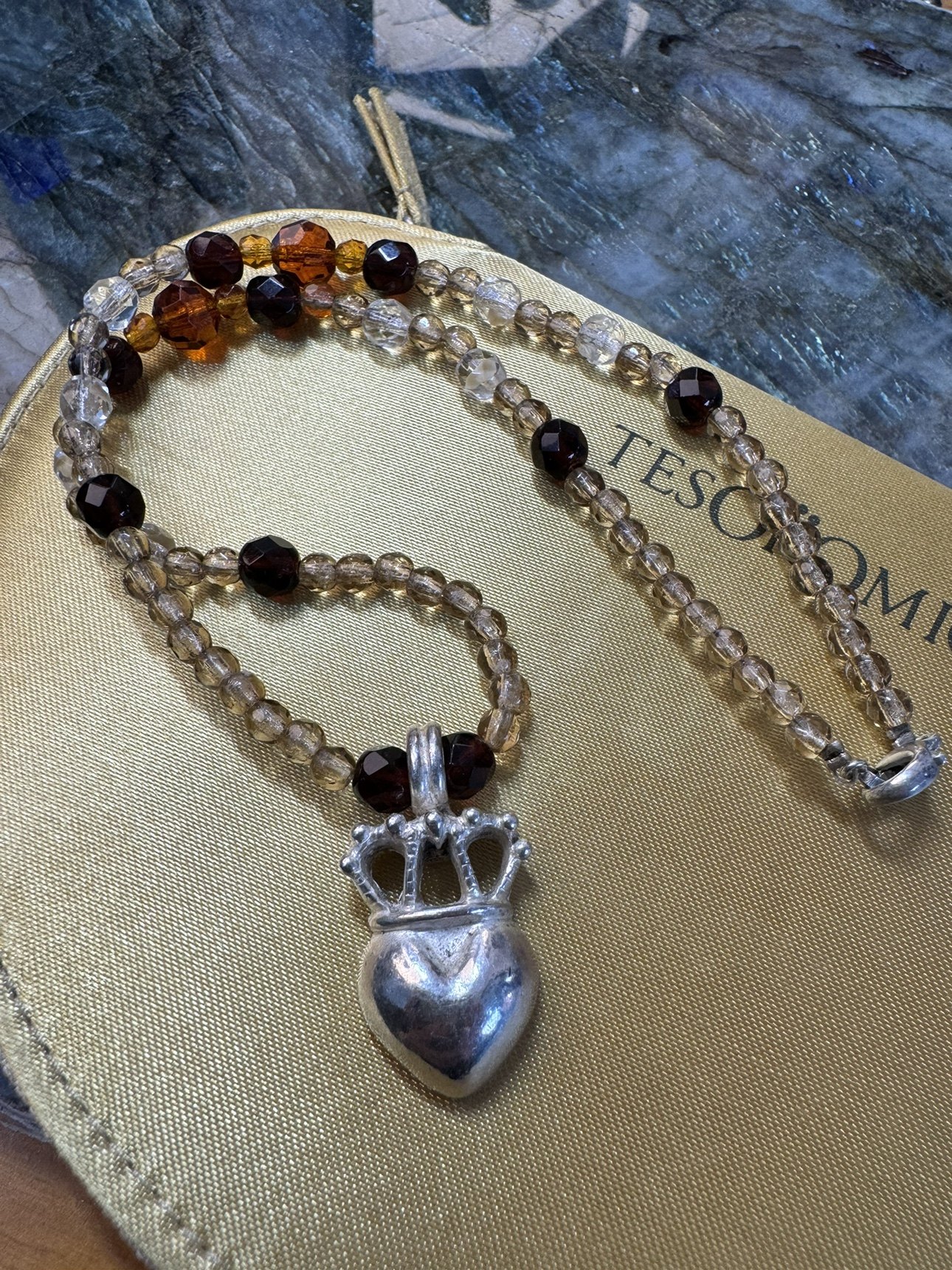 意大利设计师皇冠爱心通体925银巨美巨大气男女性张力银项链复古