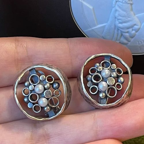 松石青金石银耳环925银天然珍珠