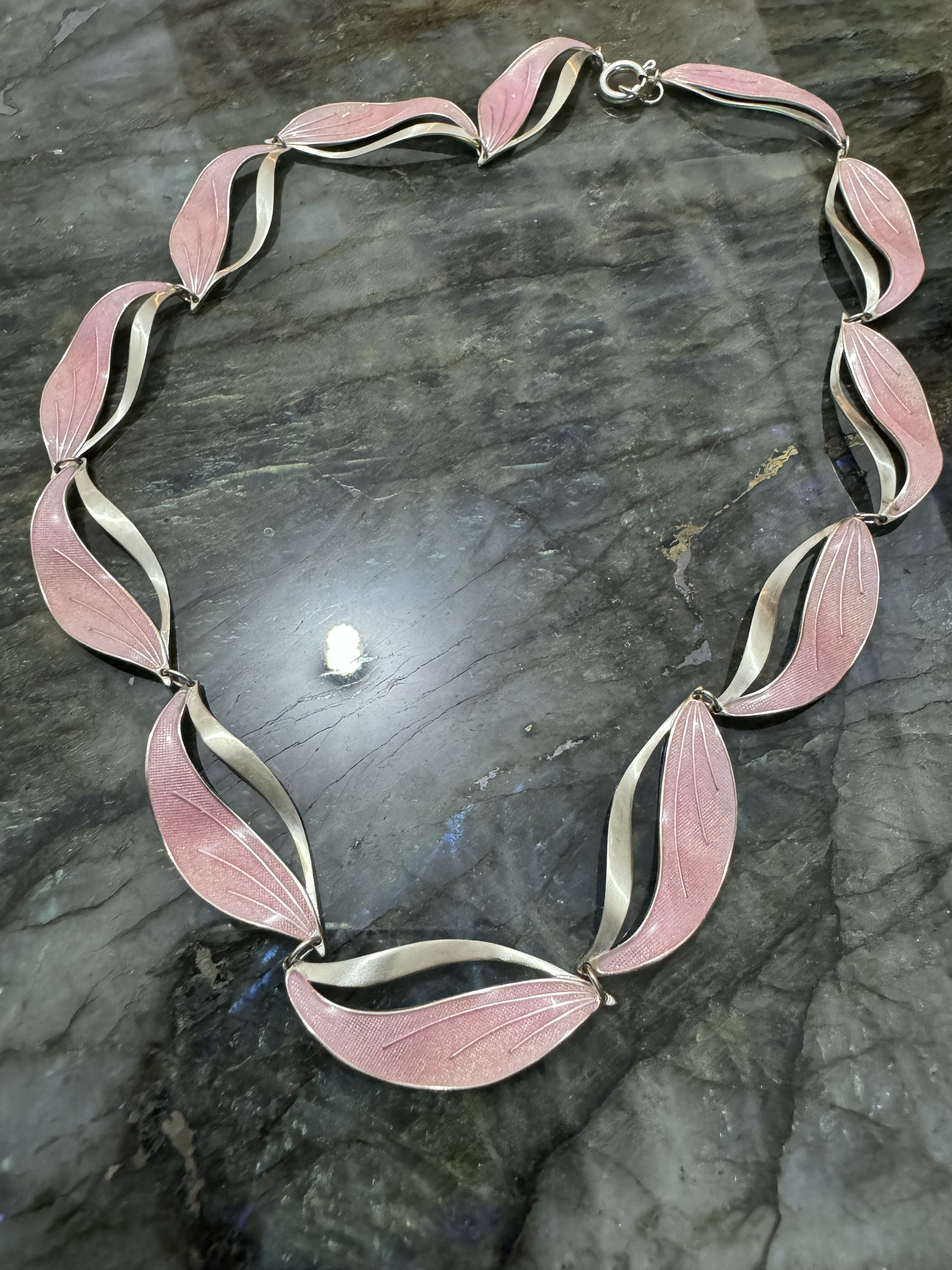 北欧丹麦珐琅彩一体链设计师肌理纹通体925银锁骨链礼大卫安德森