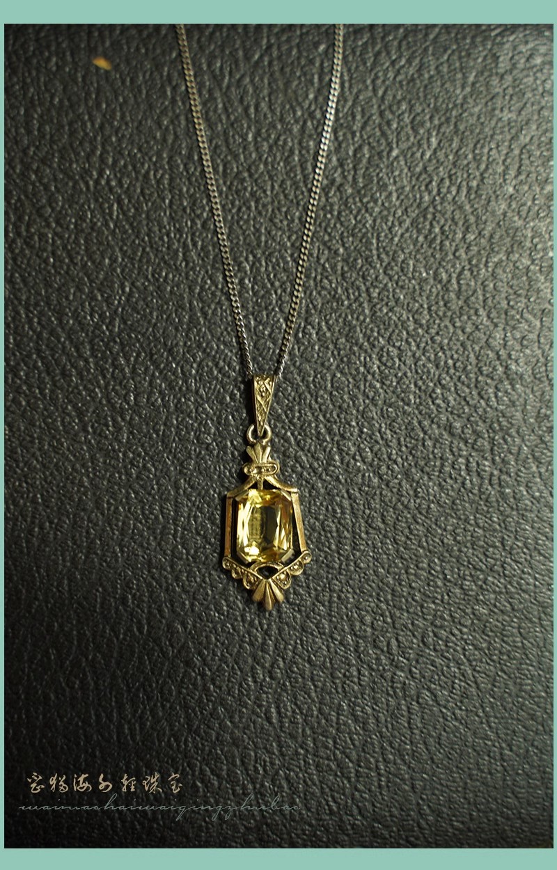单独银吊坠古董设计首饰vintage英国新艺术时期ArtDeco镶嵌黄水