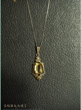 单独银吊坠古董设计首饰vintage英国新艺术时期ArtDeco镶嵌黄水