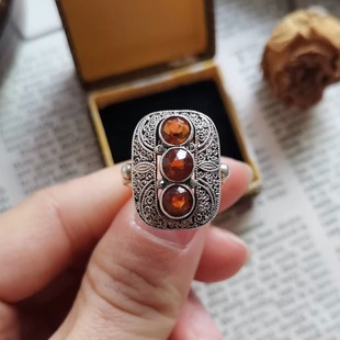 TF银戒指（Theodor Fahrner） 推荐 祖母绿色925宫廷古董戒指开口