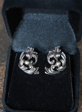 德国BAS卷草纹古董耳夹中古复古海浪造型925银耳环耳扣谁带谁美