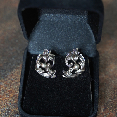 德国BAS卷草纹古董耳夹中古复古海浪造型925银耳环耳扣谁带谁美