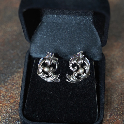 德国BAS卷草纹古董耳夹中古复古海浪造型925银耳环耳扣谁带谁美