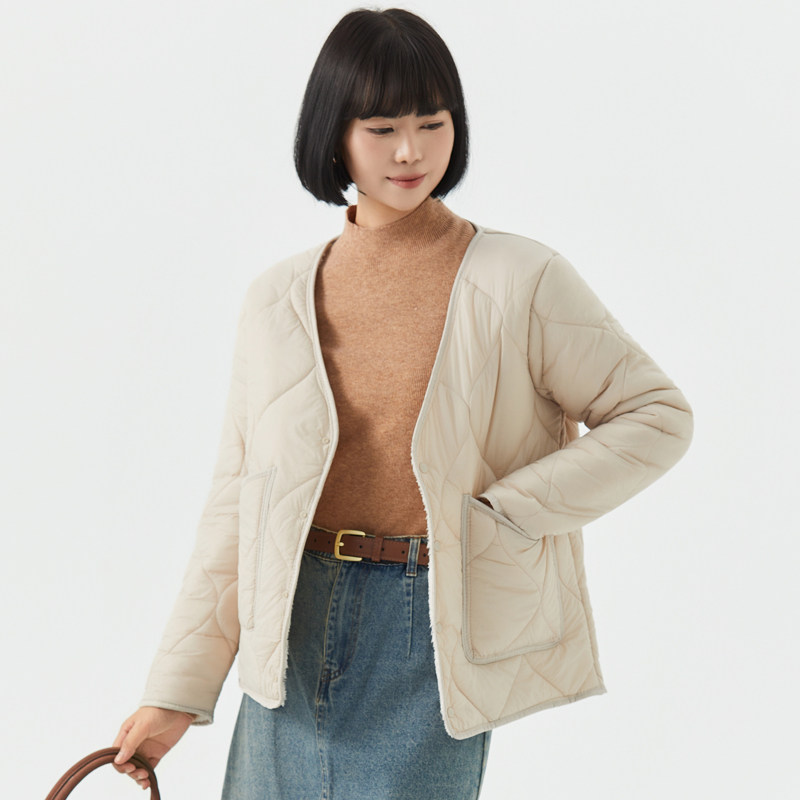 秋冬女短款羊羔绒保暖棉袄