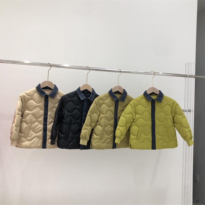 儿童轻薄羽绒服外套牛仔拼接衬衫
