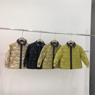 新款儿童轻薄羽绒服男童女童中大童羽绒外套翻领牛仔布拼接90绒