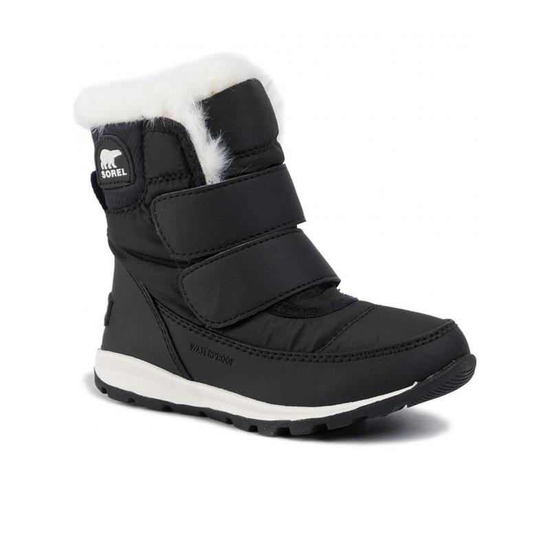 SOREL青少年男雪地靴防水保暖防滑轻便黑色魔术贴短筒毛绒内衬