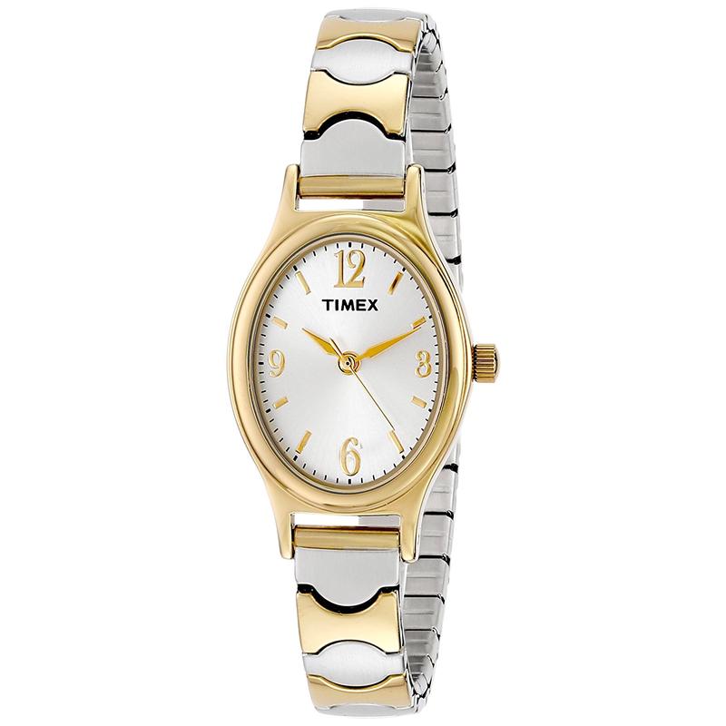 Timex/天美时女式两色不锈钢表带腕表银色表盘石英动力