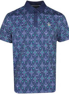 代购Original Penguin男士高尔夫衬衫几何印花透气舒适休闲运动