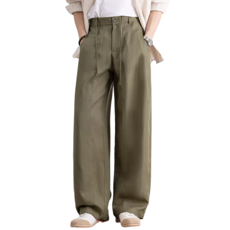 裤子男款夏季薄款男裤直筒裤男士宽松休闲阔腿裤男生天丝亚麻长裤