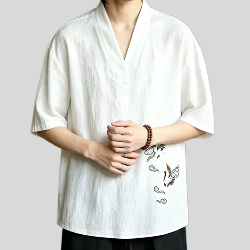 2026新品短袖tT恤男夏薄款5五分短袖上衣服改良汉服唐装中国古风