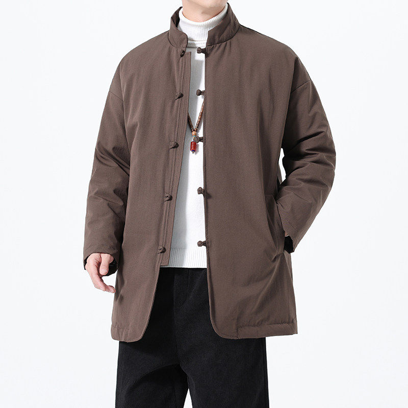 90%白鸭绒冬季中国风唐装中长款羽绒服保暖男潮流中时尚休闲外套