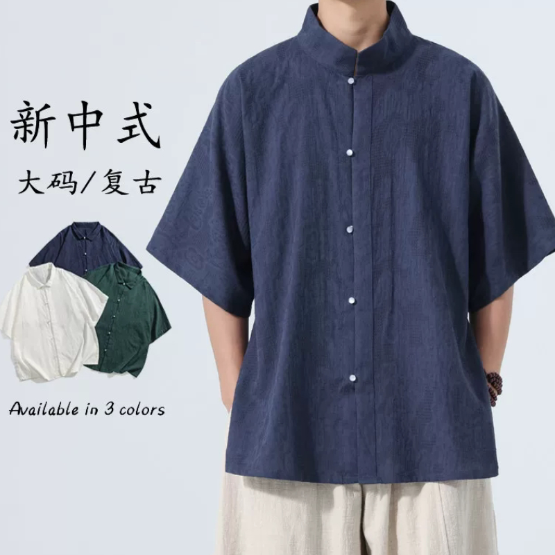 夏新款中式棉麻宫廷汉服宽松灯笼袖透气立领复古国风短袖衬衫开衫