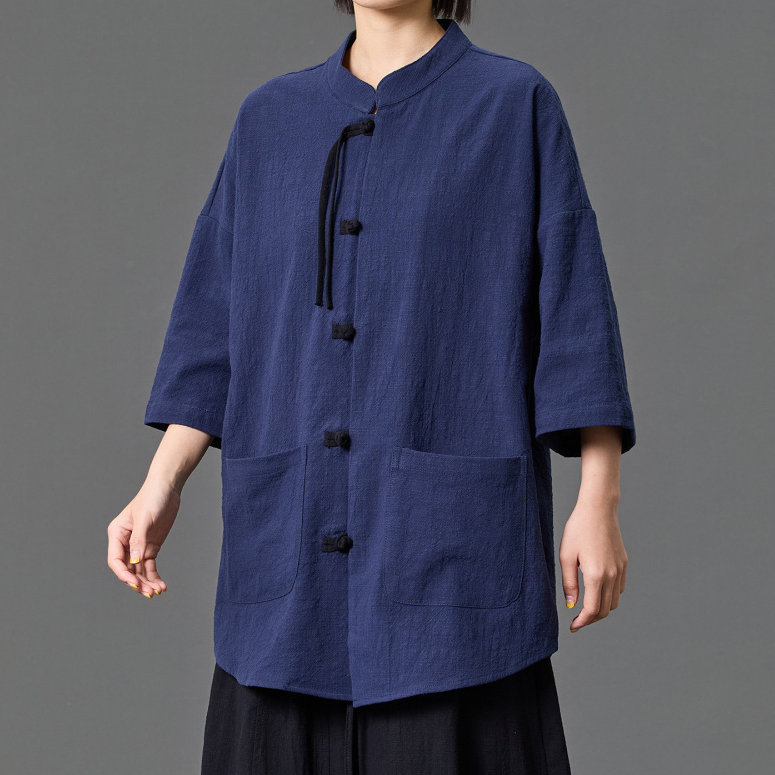 亚麻衬衫短袖男夏季新中式盘扣衬衣中国风唐装棉麻五分袖汉服上衣