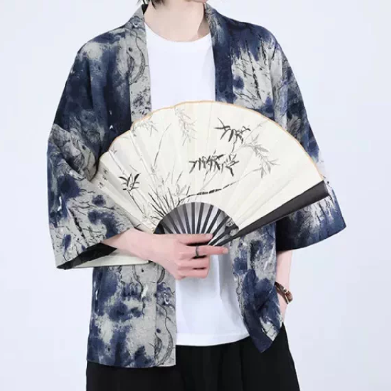 改良汉服披风防晒道袍中式国风唐装七分短袖棉麻薄开衫和服外套男