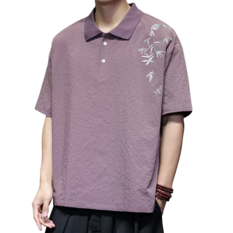 中国风男装夏季短袖T恤新中式复古宽松凉爽翻领刺绣汉服唐装上衣