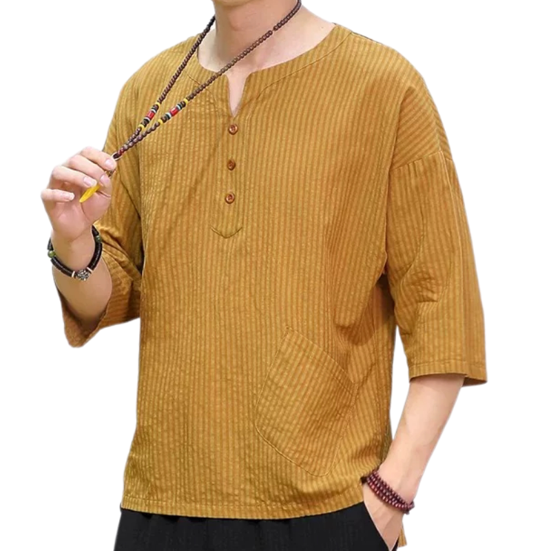 V领超薄款青年亚麻上衣短袖t恤衬衫男夏季宽松体恤新中式棉麻衬衣