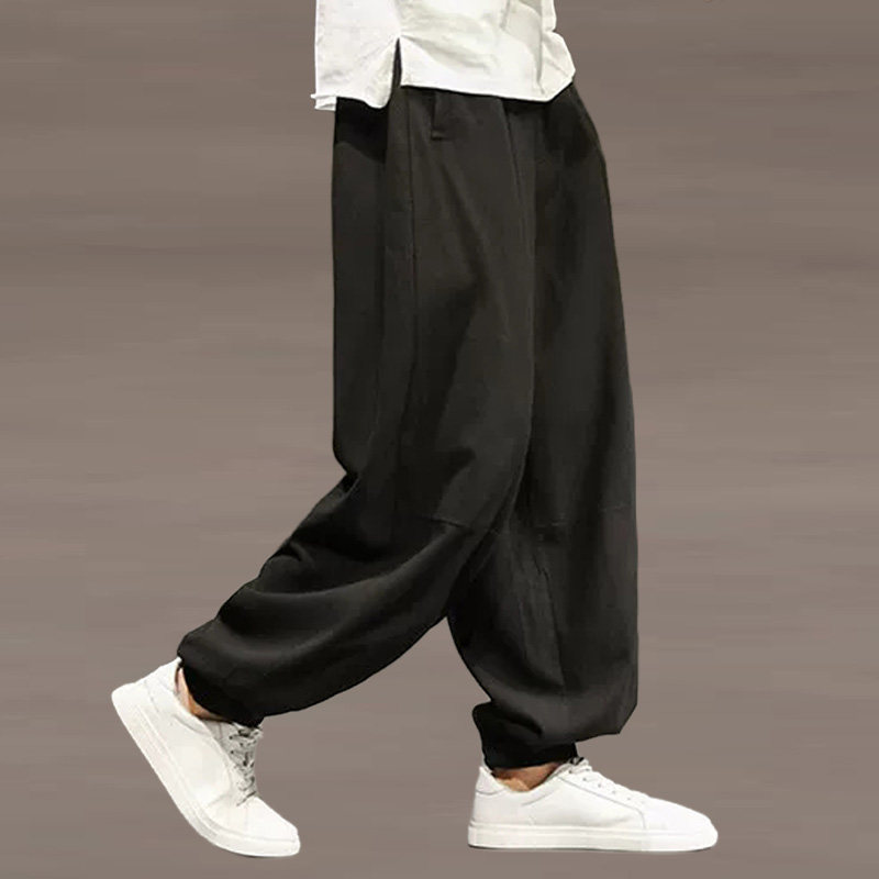 新款休闲亚麻裤男士宽松太极服灯笼裤传统练功裤棉麻长裤阔腿裤