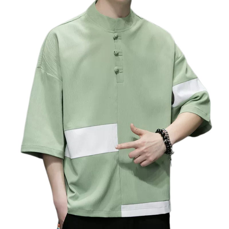 亚麻短袖t恤男夏季新中式男装国风唐装半袖体恤汉服棉麻撞色衣服